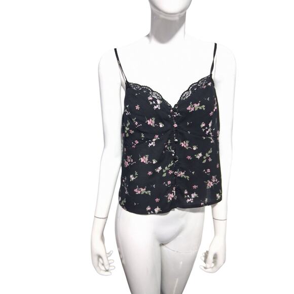 Y2k Arizona Jean Co Babydoll Womens Medium Black Floral Lace Whimsigoth Cami Top - Picture 6 of 14